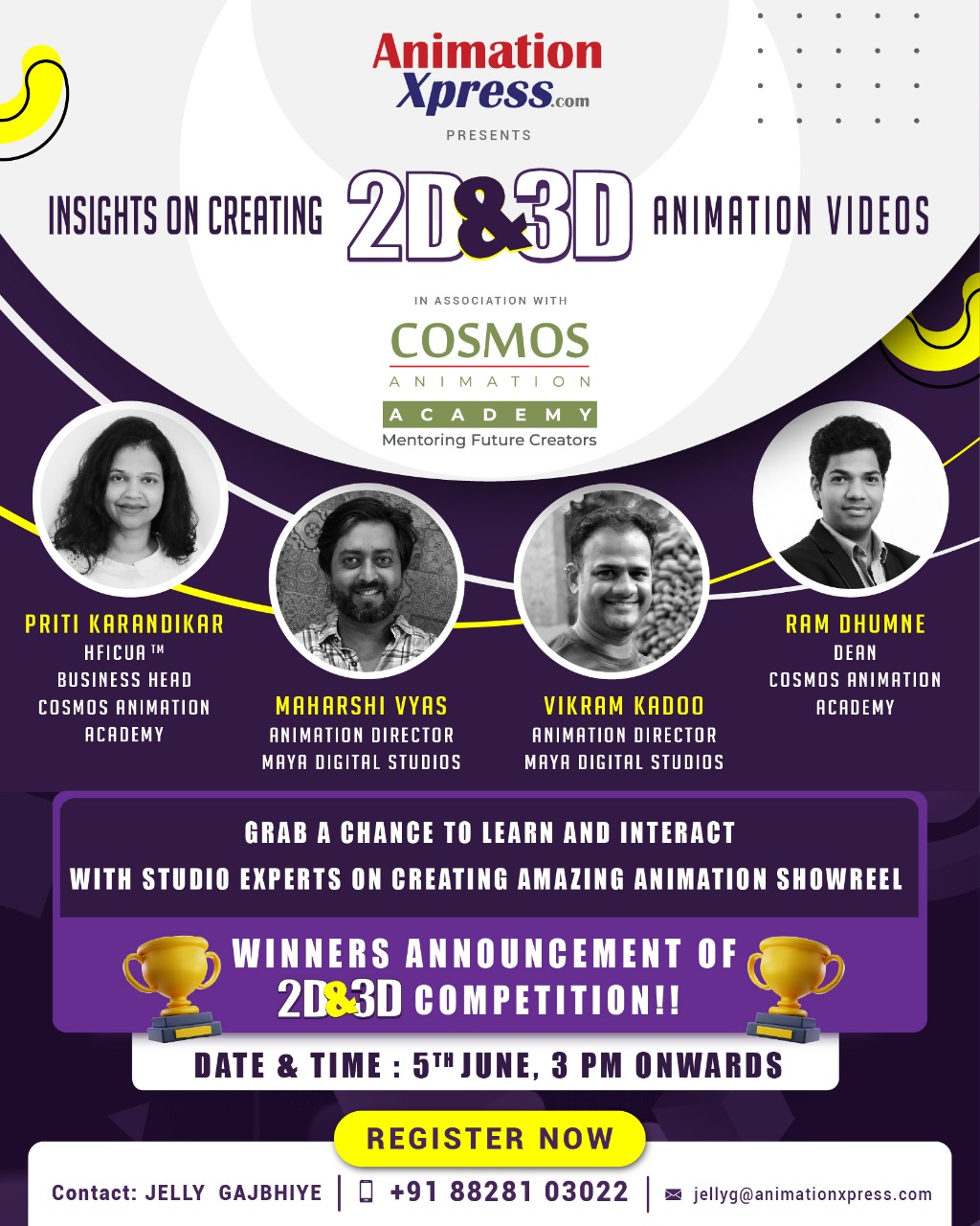 Cosmos Animation Academy announces winners of 2D & 3D animation contest;  judges share nuggets of insights in a webinar -